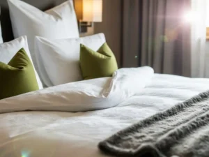 zbliżenie na pościel hotelową, wygodna pościel do hotelu